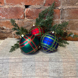 Glitter Lined Plaid Ball Orn 5”
