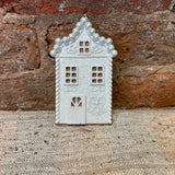 White Frosted Gingerbread House w/ Pearls Orn 5.25”