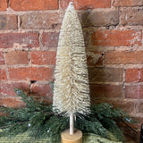 Cream Light Up Bottle Brush Tree on Wood Base