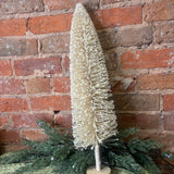 Cream Light Up Bottle Brush Tree on Wood Base