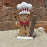 Brown/Red/White Resin Gingerbread Baker Men 7”