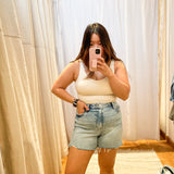 Distressed Hem Denim Shorts