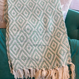 Natural & Green Diamond Woven Throw