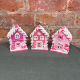Pink Lighted Frosted Gingerbread House Orn 4.25”