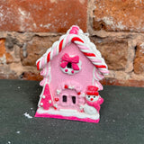 Pink Lighted Frosted Gingerbread House Orn 4.25”