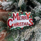Merry Christmas w/ Holly & Glitter Orn 5.5”