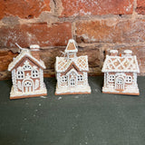 Brown Lighted Frosted Gingerbread House Orn 4.25”