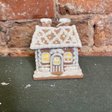 Brown Lighted Frosted Gingerbread House Orn 4.25”
