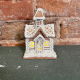 Brown Lighted Frosted Gingerbread House Orn 4.25”