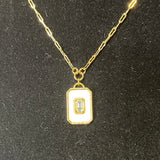 18k Gold Paperclip Chain Necklace w/Rectangle Pendant 15"