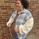 Plus Plaid Jacket w/Teddy Fur Sleeve