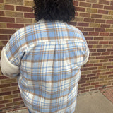 Plus Plaid Jacket w/Teddy Fur Sleeve