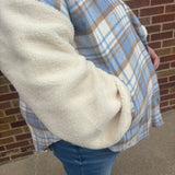 Plus Plaid Jacket w/Teddy Fur Sleeve