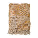 Mustard Cream Cotton Blend Knit Throw w/ Fringe 50X60"