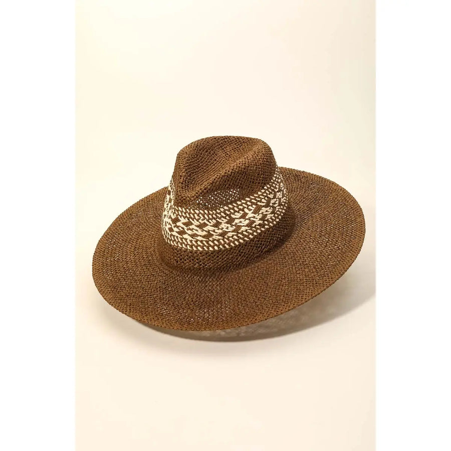 Brown Two Tone Straw Sun Hat