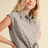 Girls Button Up Cropped Top