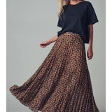 Leopard Print Pleated Flowy Skirt
