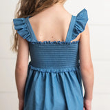 Girls Blue Ruffle Strap Dress