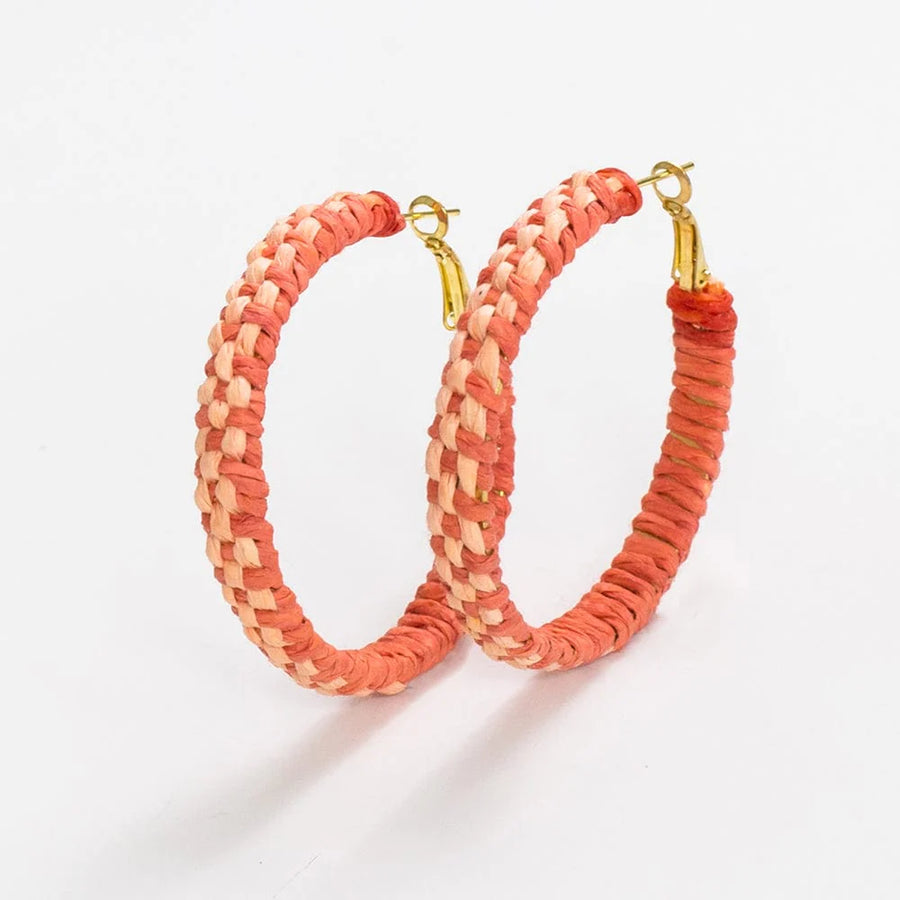 Holly Two Color Woven Raffia Hoops