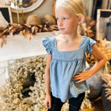 Girls Tencel Square Neck Ruffle Sleeve Top