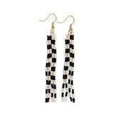June Mini Checkered Pattern Petite Beaded Fringe Earrings