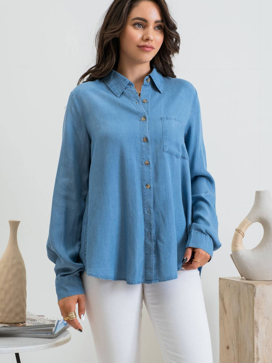 Plus Chambray Long Sleeve Top