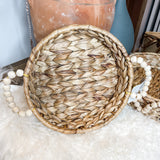 Woven Round Basket w/ Wood Bead Handle