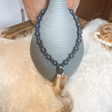 Black Glass Bead Loop w/ Tassel