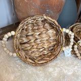 Woven Round Basket w/ Wood Bead Handle