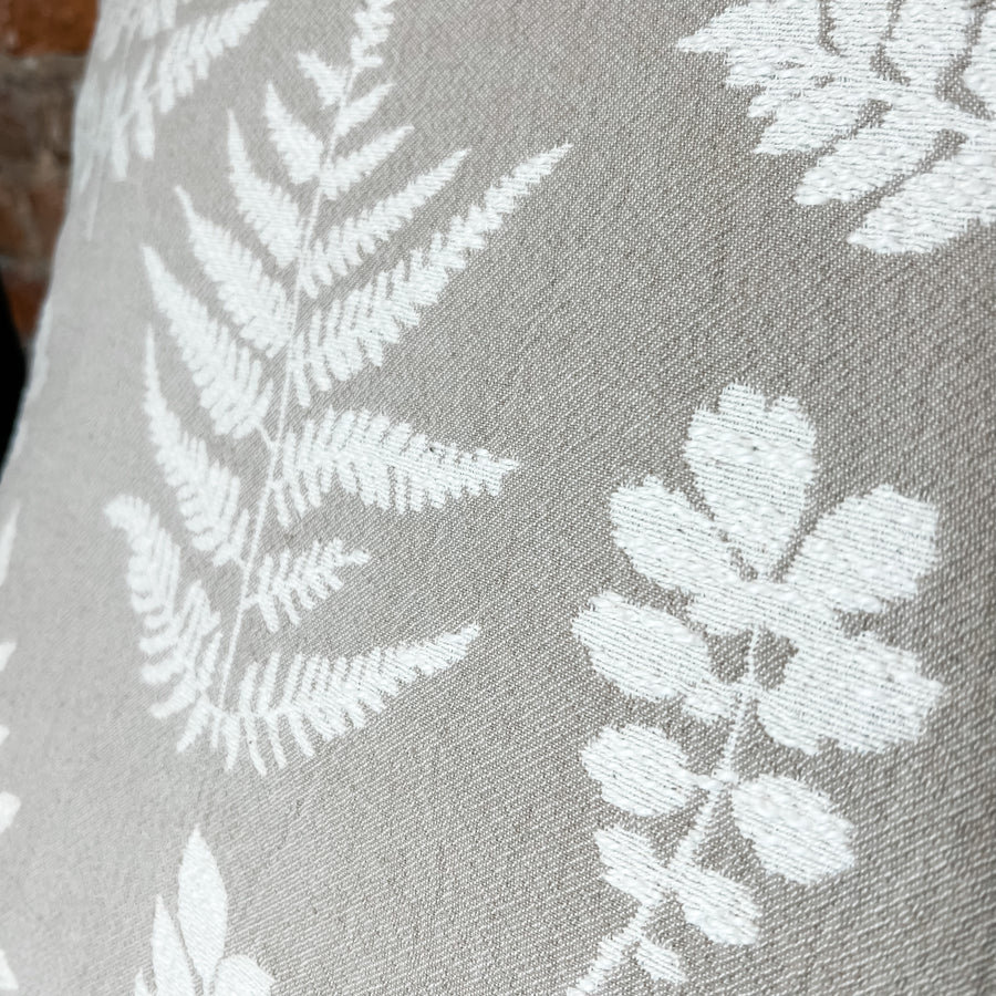 Beige Cotton Jacquard Pillow w/ Fern Pattern 24”