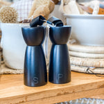 Black Rubber Wood Salt& Pepper Shakers w/ Leather handle - MarketPlaceManning