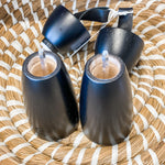 Black Rubber Wood Salt& Pepper Shakers w/ Leather handle - MarketPlaceManning