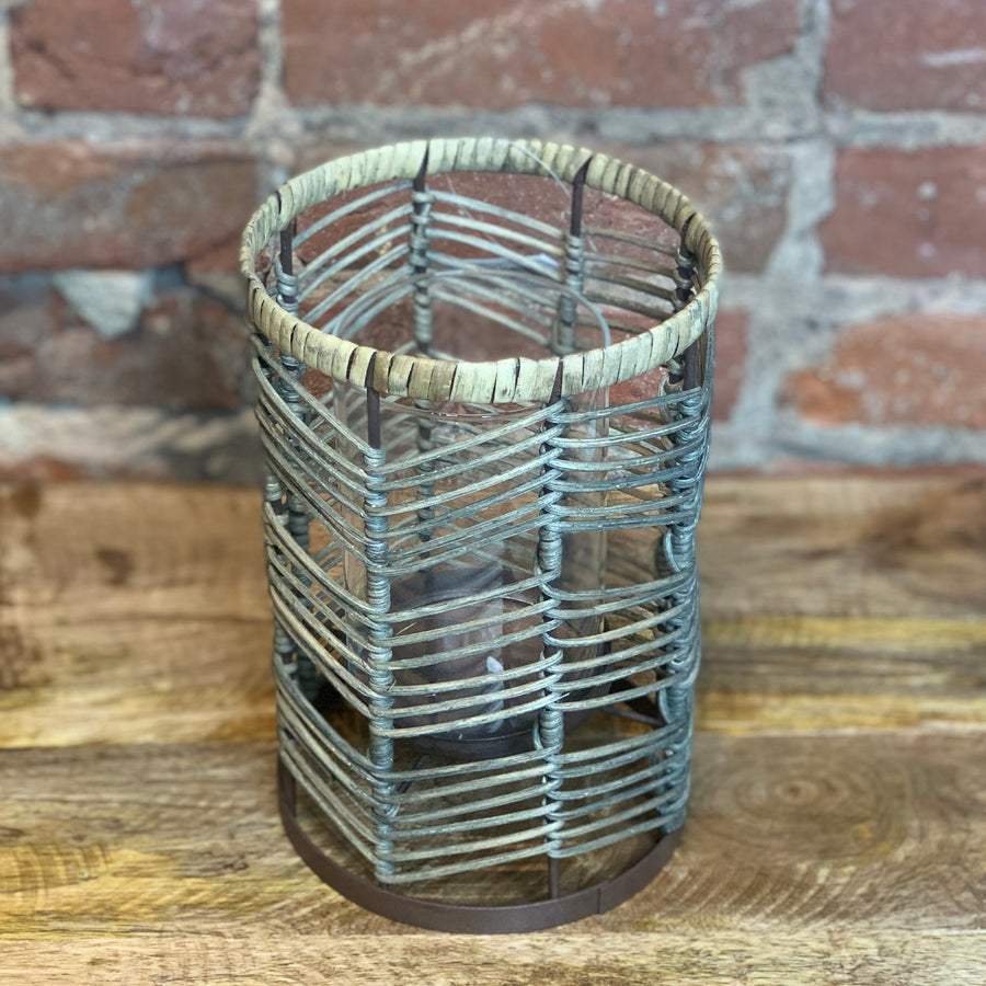 Chevron Patterned Bamboo & Metal Candle Holder