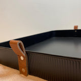 Black w/ Leather Handle Rectangle Tray - MarketPlaceManning