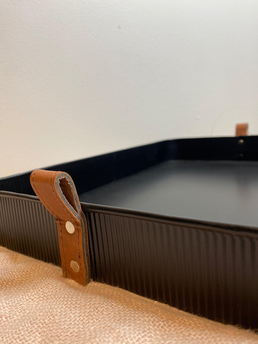 Black w/ Leather Handle Rectangle Tray - MarketPlaceManning