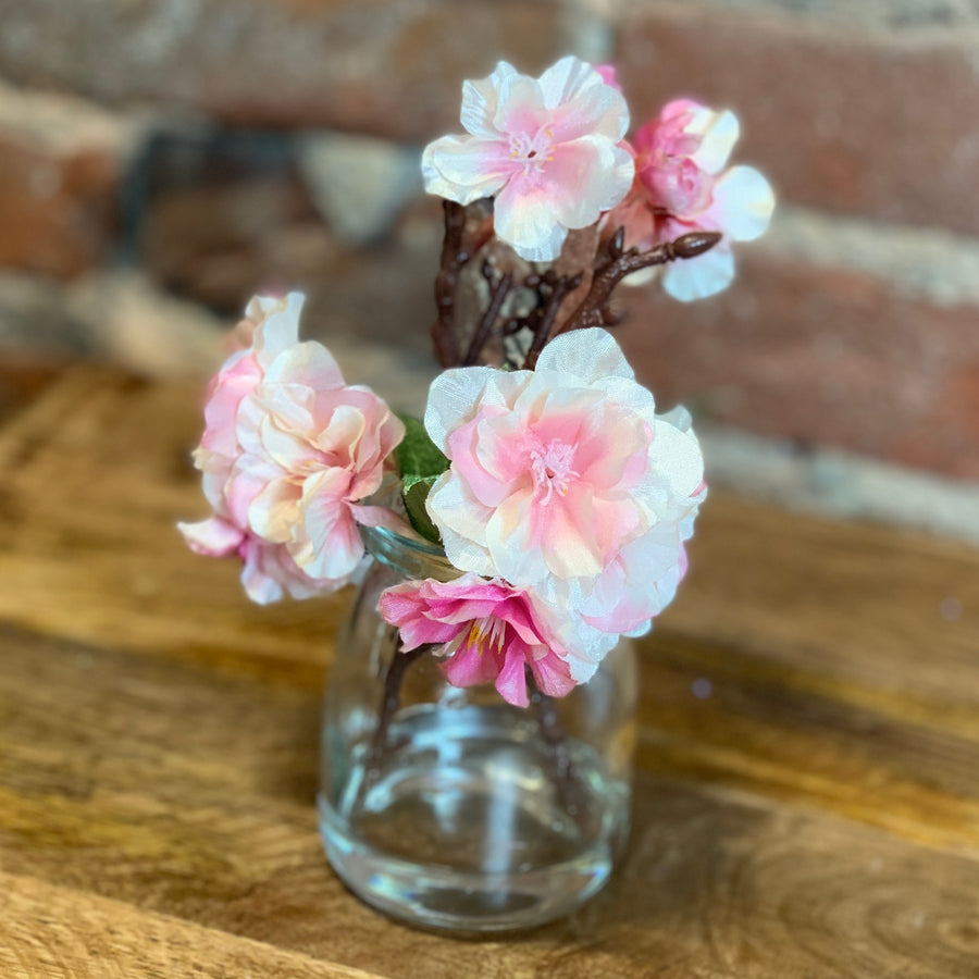 Cherry Blossom In Glass Jar 6.5"