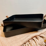 Black w/ Leather Handle Rectangle Tray - MarketPlaceManning
