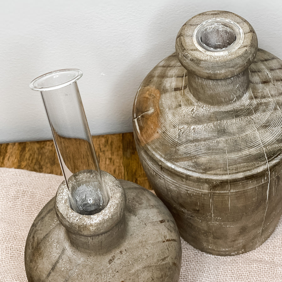Medium Pine Wood Vase W/ Glass Insert