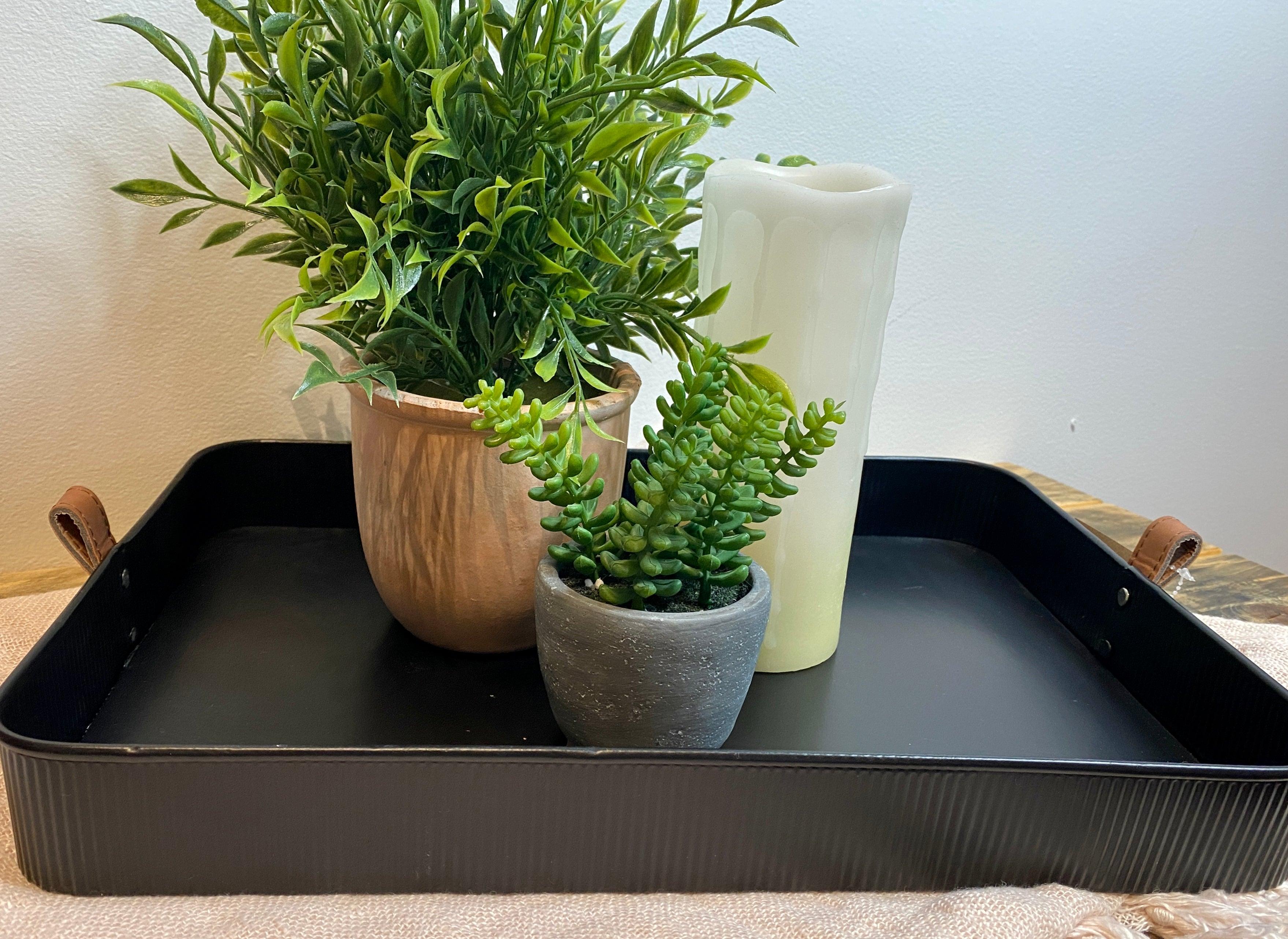 Black w/ Leather Handle Rectangle Tray - MarketPlaceManning