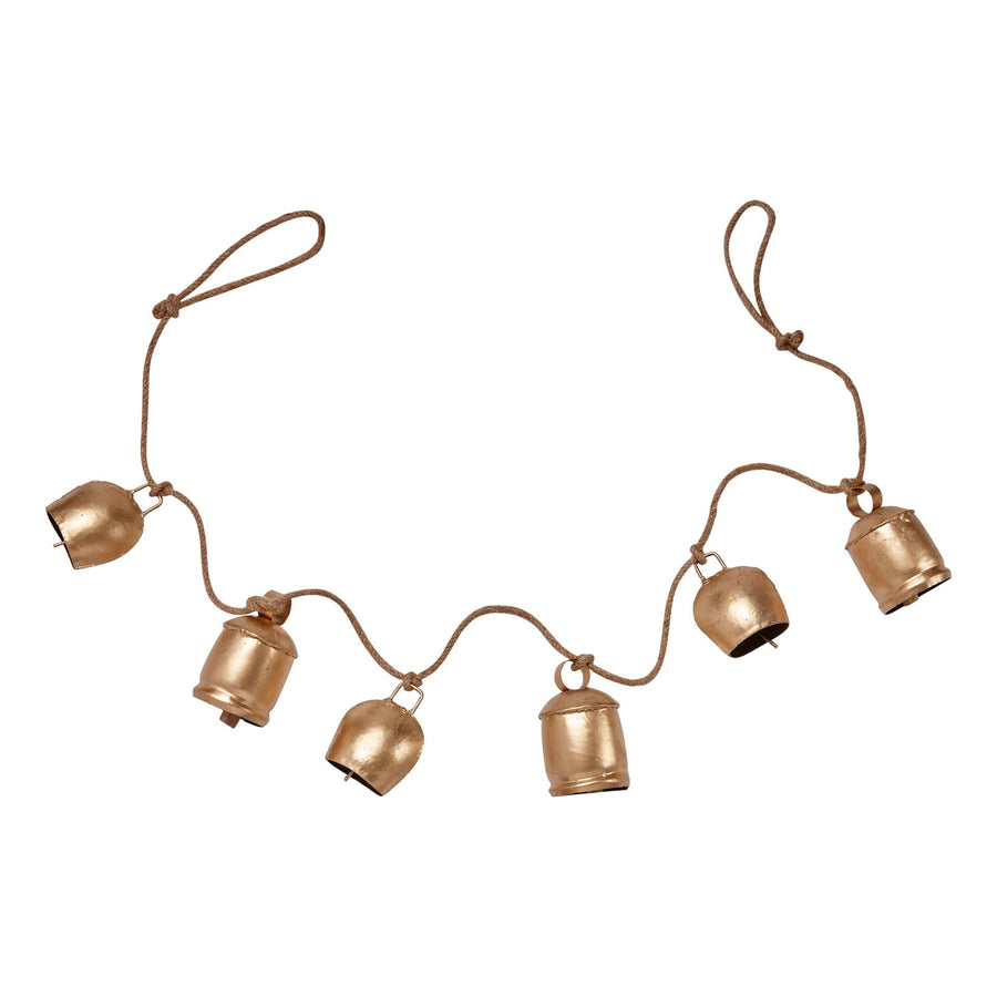 Antique Gold Bells & Jute Rope Garland 49”