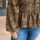 Plus Leopard Print Puff Sleeve Top w/Bow