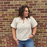 Floral Textured Balloon Sleeve Top