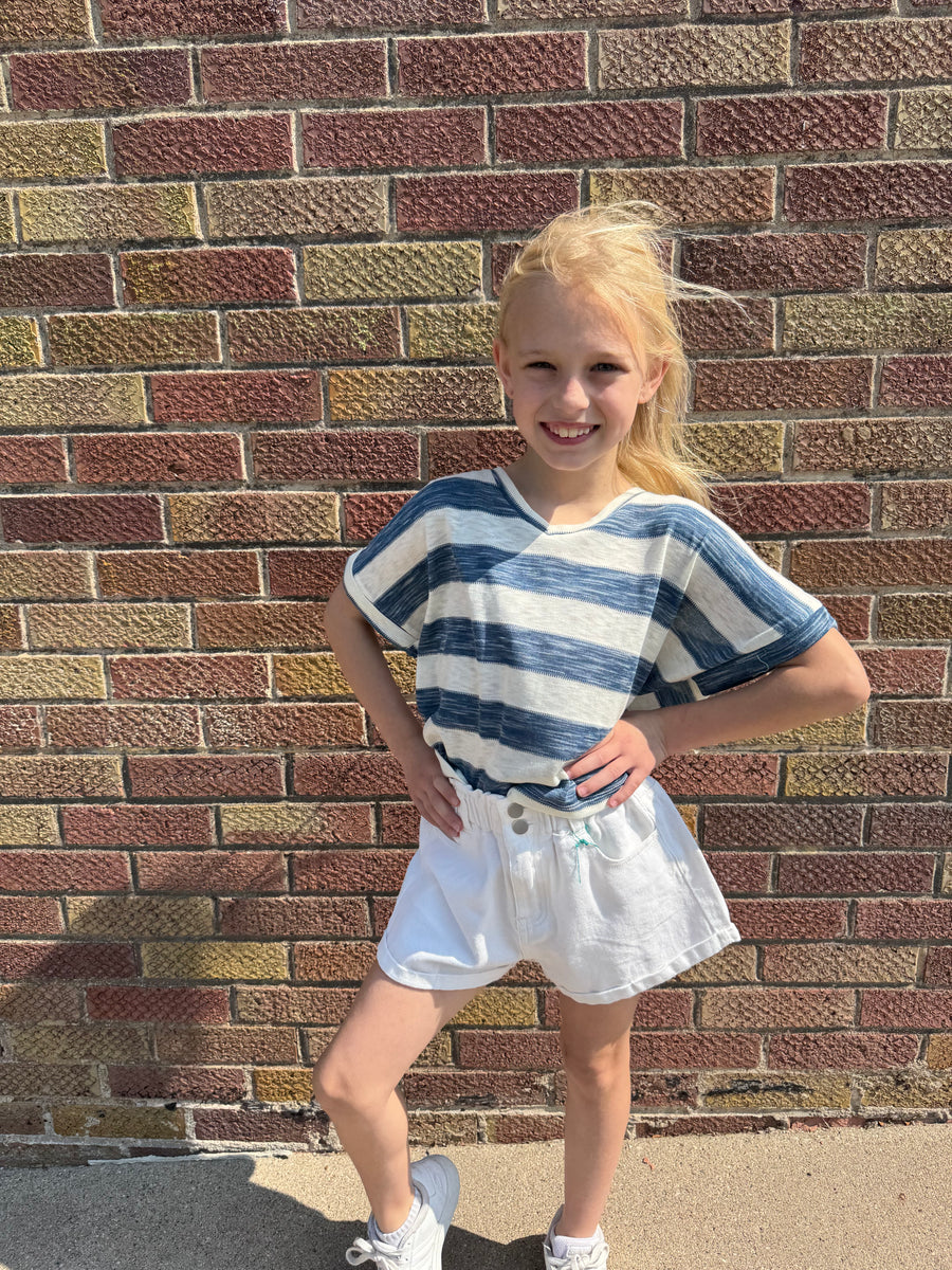 Girls Heathered Stripe V Neck Knit Top