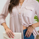 Plus Striped Collared Button Down Top