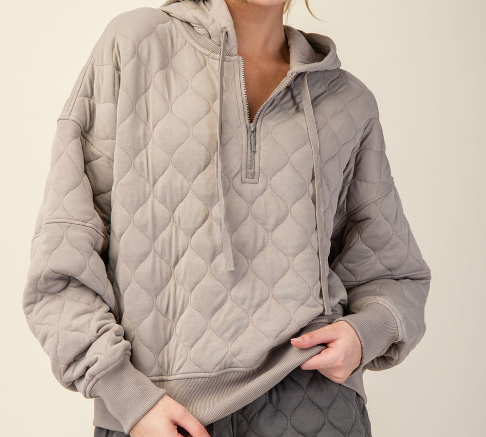 Plus Quilted Quarter Zip Hoodie