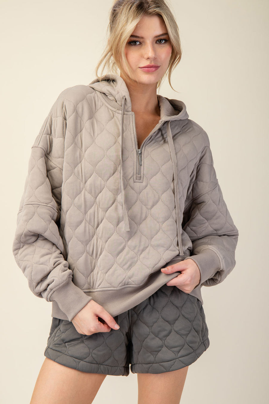 Plus Quilted Quarter Zip Hoodie