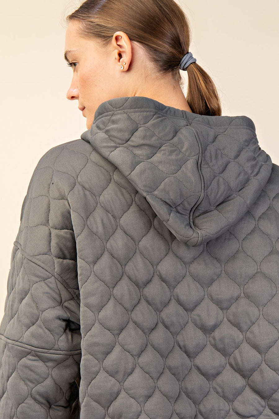 Plus Quilted Quarter Zip Hoodie