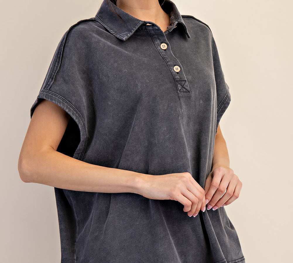 Mineral Washed Polo Top