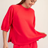 French Terry Bubble Sleeve Crew Neck Top