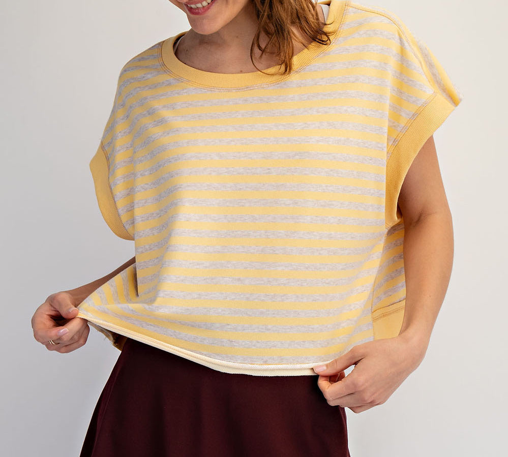 Striped French Terry Open Back Top